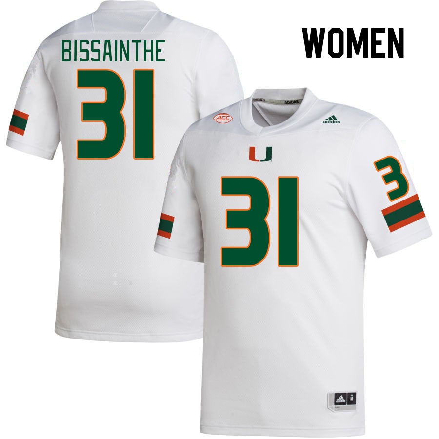 Women #31 Wesley Bissainthe Miami Hurricanes College Football Jerseys Stitched-White - Click Image to Close